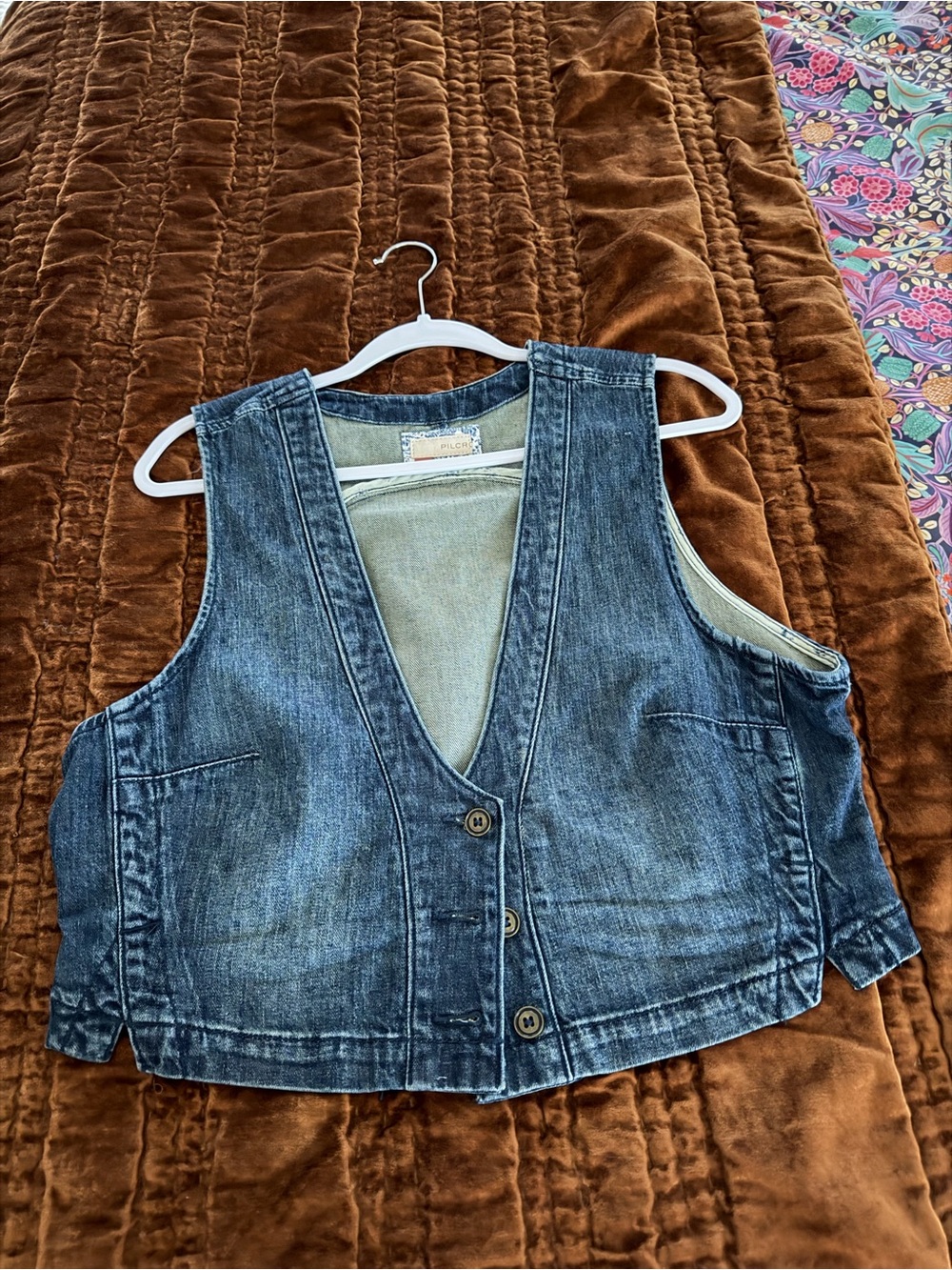 Pilcro Denim Crop Vest in Washed Blue